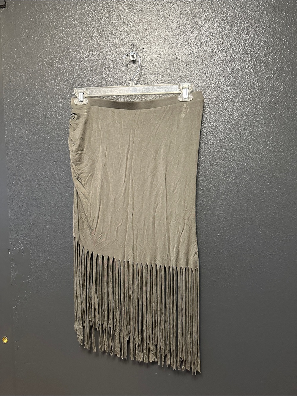 INC International Concepts Olive Asymmetric Fringe Pencil Skirt